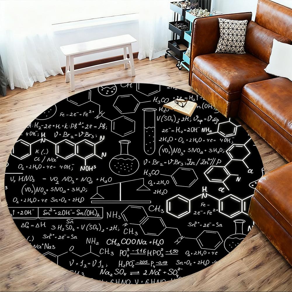 1pc Chemistry Science Round Chair mat office Area Rug - Non-Slip, Floor Mat for Office, Bedroom, and Indoor Decor p127290
