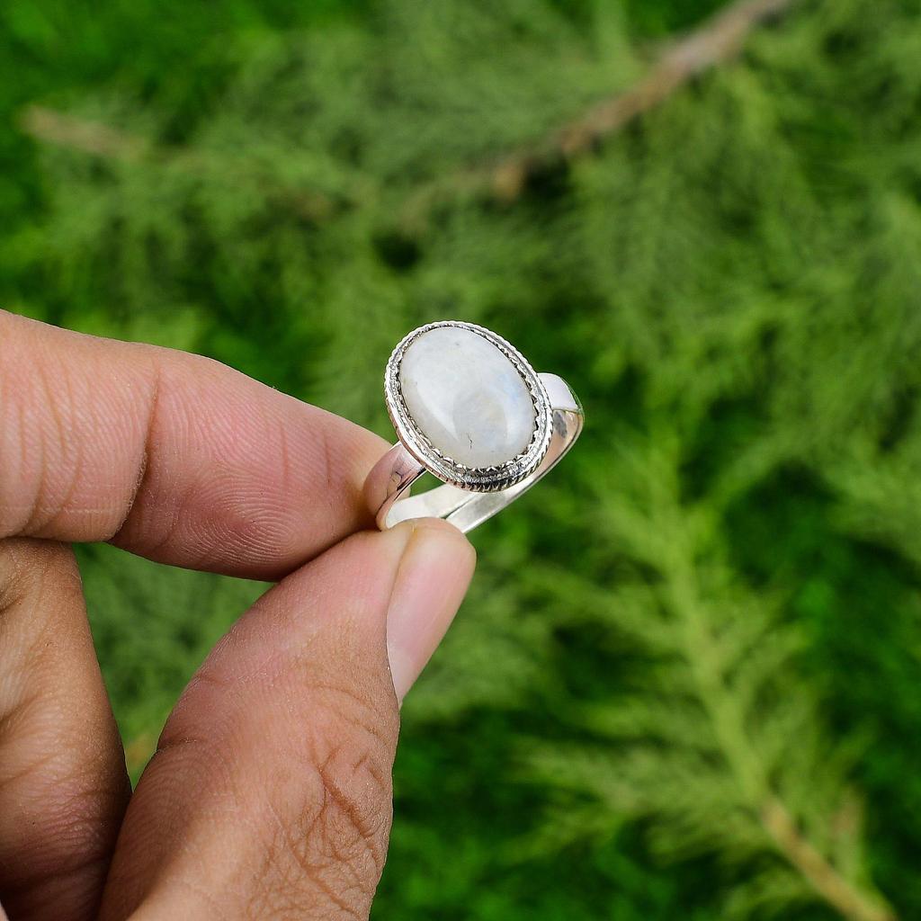 Mothers day Sale 925 Sterling Silver Rainbow Moonstone Gemstone Statement Ring