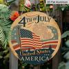 2D Flat, 1pc Round Aluminum Hanging Sign - Vintage 4th of July Patriotic Metal Wall Art, Retro USA Flag & Firework Design, Perfect for Independence