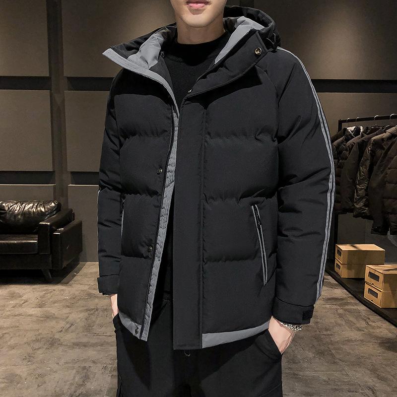 Cotton Clothes Men Winter Hooded Striped Thickening Cotton Jacket Trend Bread Clothing Cotton Jacket Men Fashion Casual Jacket