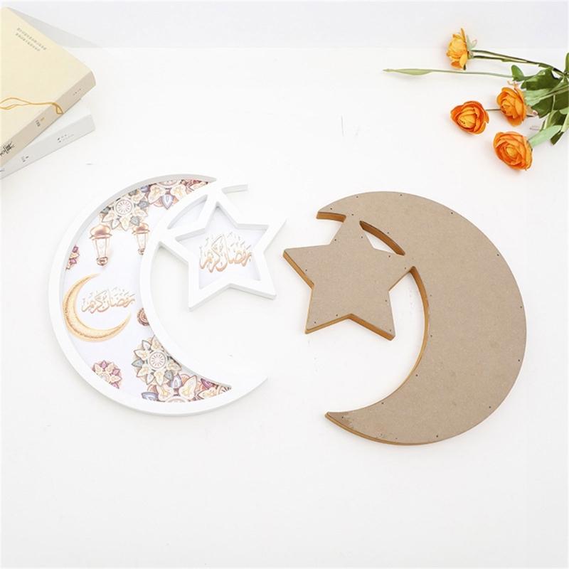 Elegant Serving Tray with Moon and Star Islamic Festival Snacks Fruit Display Plate Traditional Eid Table Decoration