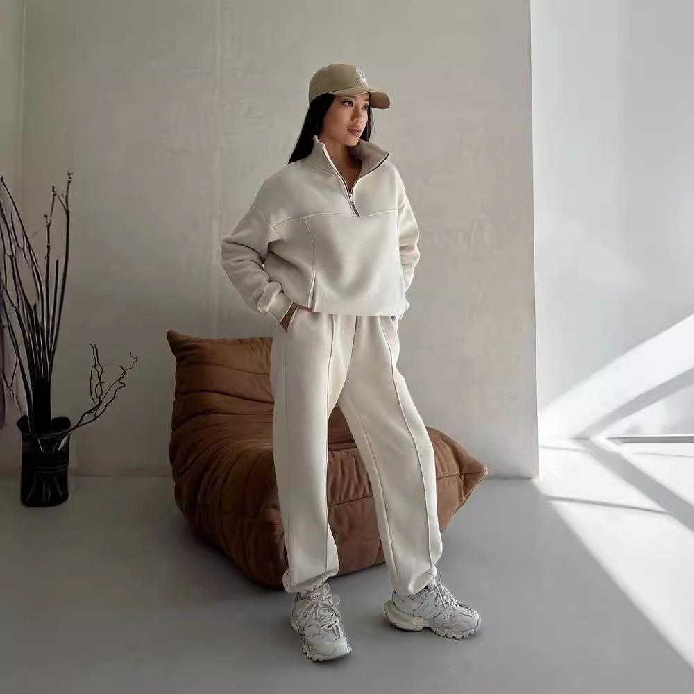 

Women s Spring and Autumn Sports Set Long-Sleeve Hoodie + Elastic Waist Harem Pants Two-Piece Set XXS абрикосовий