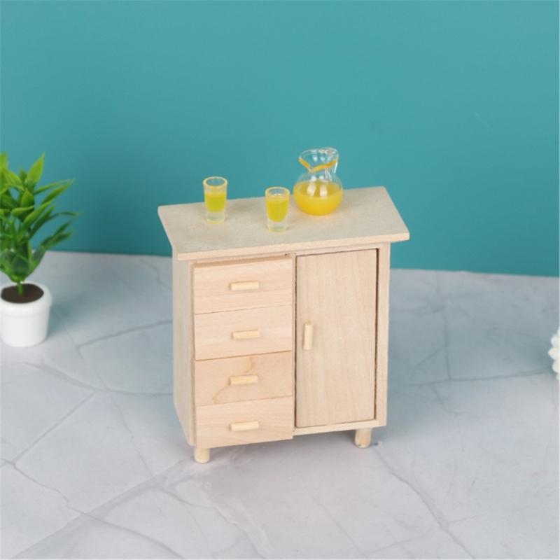 Antique 4 Drawer Miniature Chestnut Cabinet Accurate 1/12 Dollhouses Furniture For Realistic Bedroom Decors And Organizing