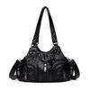 Women All Season Fashion Washed PU Leather Women's Shoulder Bag Fashion Design Button Rivet Weave Crossbody Bag Vintage Handbag Female Travel Totes