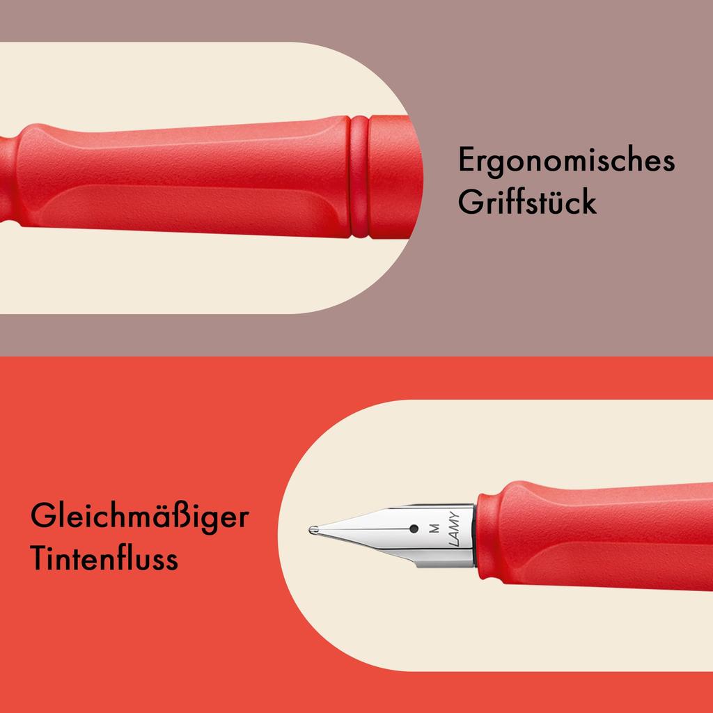 Lamy Safari Cosy Caneta de Tinteiro 020 Edição Especial uma caneta de tinteiro moderna com uma pega ergonómica e intemporal e um aparo de design médio, morango.