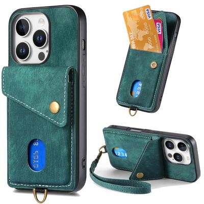 Kickstand Leather Wrist Strap Wallet with Card Holder Phone Case for iPhone 16 15 14 11 Pro Max XS XR 7 8 Plus 13 12 Mini Cover
