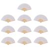 Set of 10Pcs Traditional Chinese Handheld Folding Fan Bamboo Rib White Plain Paper Hand Fan for Painting and Crafts
