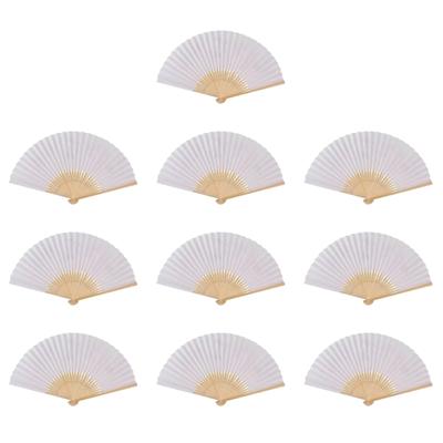 Set van 10 stuks Traditionele Chinese Handheld Vouwventilator Bamboe Rib Wit Effen Papier Handventilator voor Schilderen en Knutselen