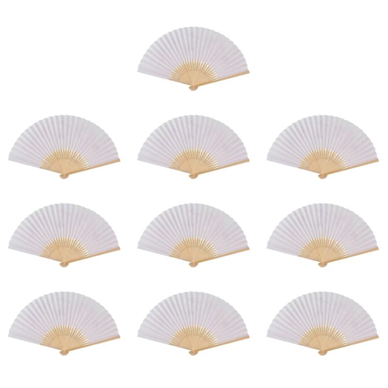 

Set of 10Pcs Traditional Chinese Handheld Folding Fan Bamboo Rib White Plain Paper Hand Fan for Painting and Crafts 1
