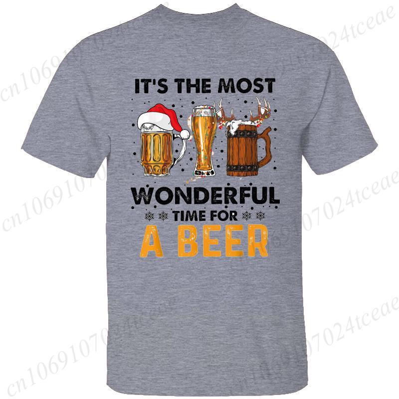 Men's Funny T-shirt Clothing It's The Most Wonderful Time for A Beer Christmas Tee Shirt Reindeer Drinking Graphic Tees Clothing