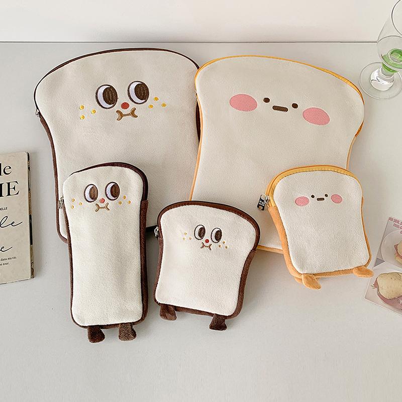 Ins Cartoon Plush Flat Storage Bag Soft Toast Desktop Storage Bag Student Portable Stationery Bag Pen Bag