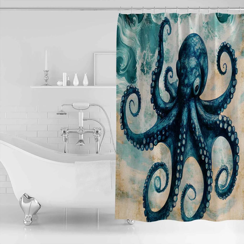 Vintage Octopus Texture Shower Curtains Waterproof Bath Curtains Home Decor Modern Luxury Bathroom Curtain
