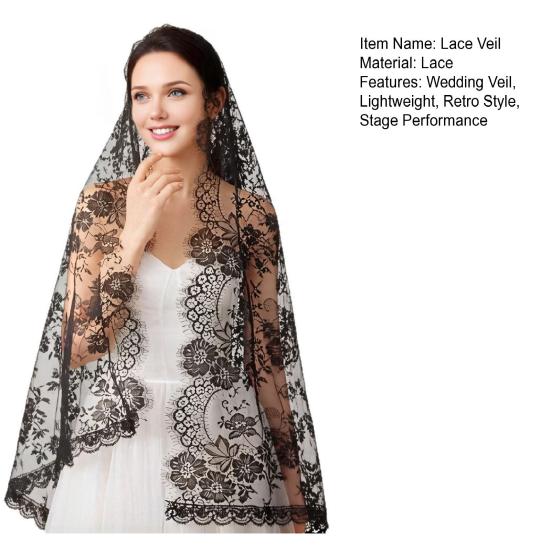 Velo di Pizzo Rete ad Alta Densità Forma Rigida Accessorio per Capelli da Sposa con Raffinati Bordi Floreali Aspetto Retrò Elegante per Matrimoni Halloween Gotico