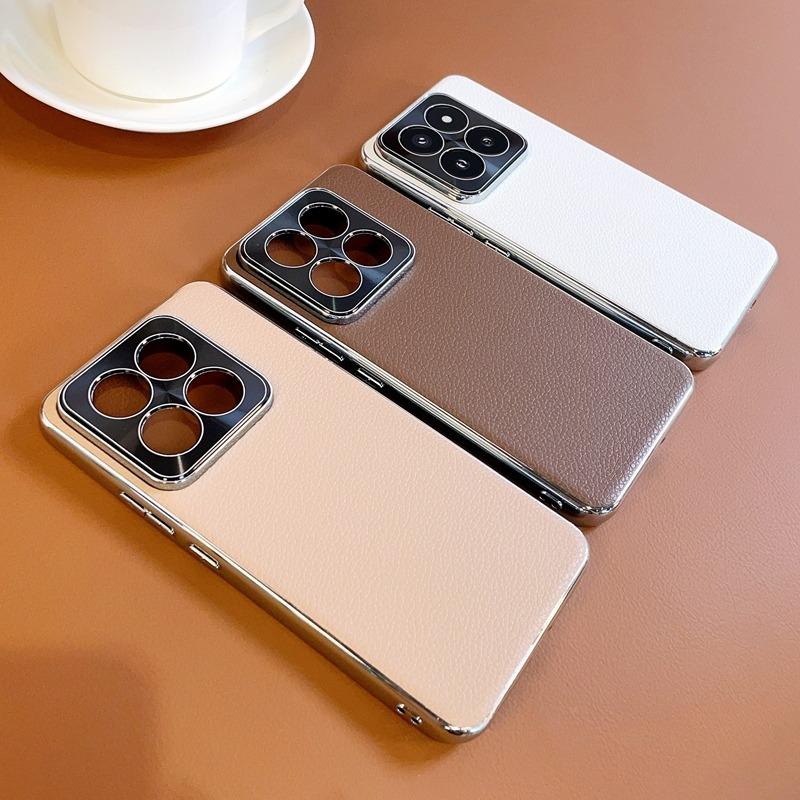 Case For Xiaomi 14/14 Pro Electroplated Lychee Texture Shockproof Full Coverage Soft TPU Edge Protective Cover For Xiaomi 14