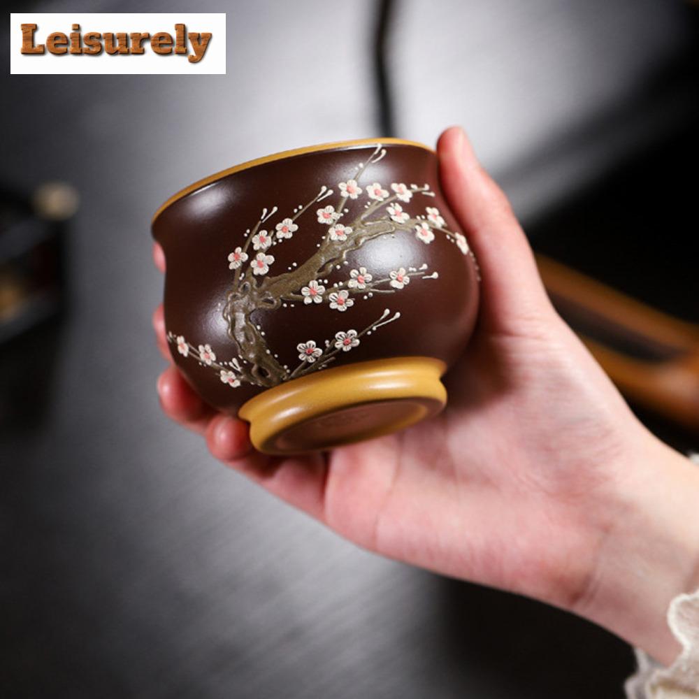180ml Handmade Yixing Purple Clay Teacup Painted Plum Blossom Master Cup Personal Engraved Section Clay Tea Cup Zisha Teaware