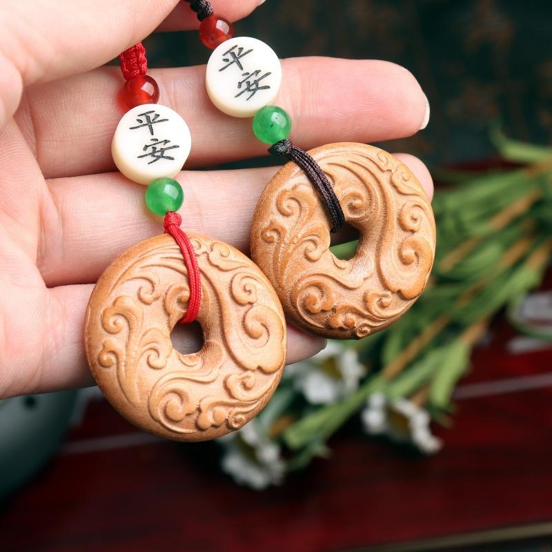 Peach Wood Carved Xiangyun Peace Buckle Pendant DIY Jewelry Accessory Craft Ornament Hanging Decoration Lucky Amulet Pendant