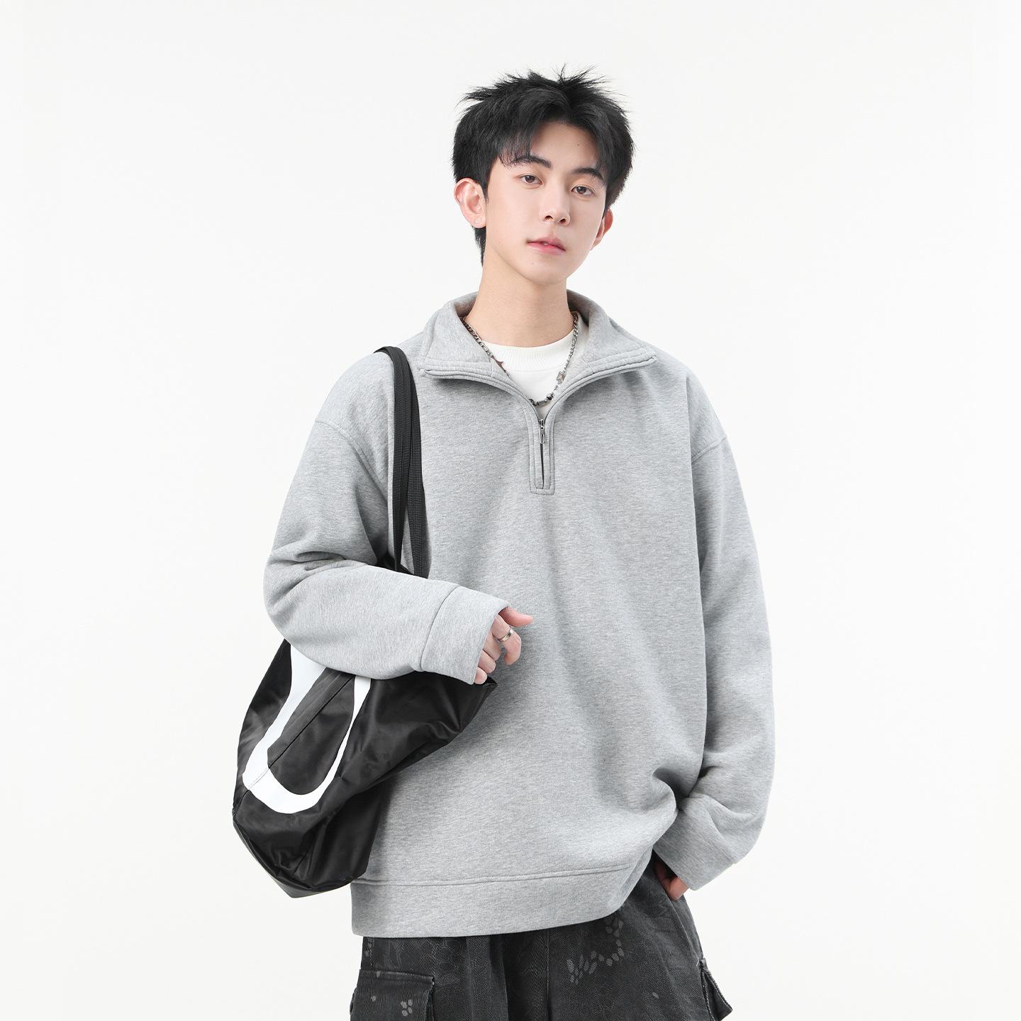 

Men s Heavyweight Fleece-Lined Hoodie: Warm, Thick, Loose Fit, Stand Collar, Drop Shoulder, Long Sleeve for Autumn & Winter 3XL (95-110 kg)