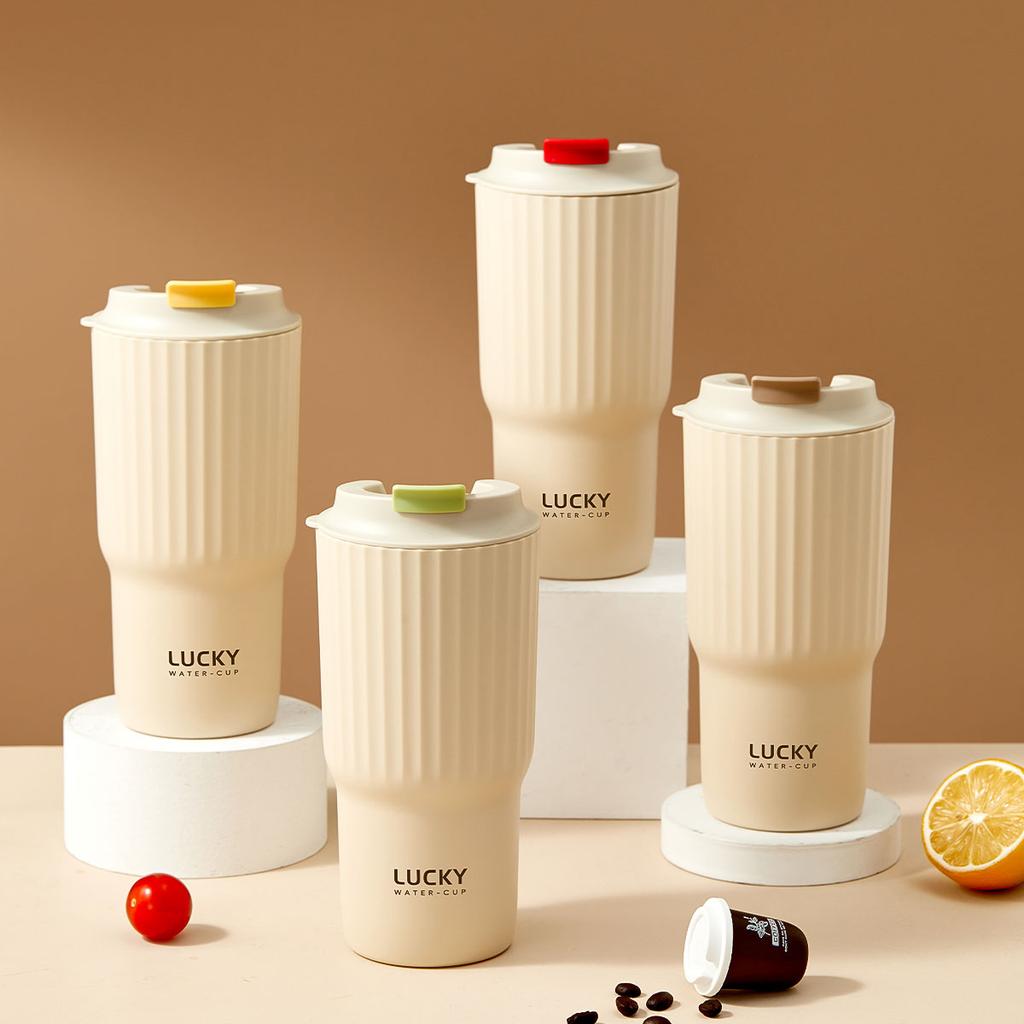 WORTHBUY 650Ml Cute Plastic Milk Coffee Cup With Lid Travel Sport Portable Large Capacity Water Cup Tumbler For Kids Adult