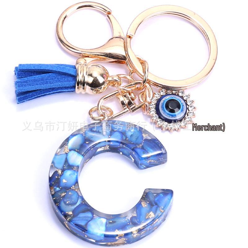 Cross-Border English Alphabet Resin Keychain with Gold Foil Demon Eye Pendant for Girls' Bags and Backpacks
