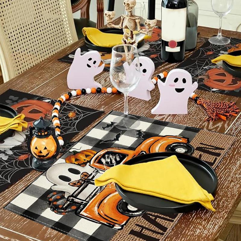 Halloween Table Mat Bat Ghost Gothic Pumpkin Placemat 4PCS Heat-resistant Non-slip Halloween Decor 45x30cm Farmhouse Insulation