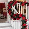 Poinsettia Garland Set 2 Pieces 5.74 Ft Each Lightweight Flexible Design for Christmas Fireplace and Wall Decor