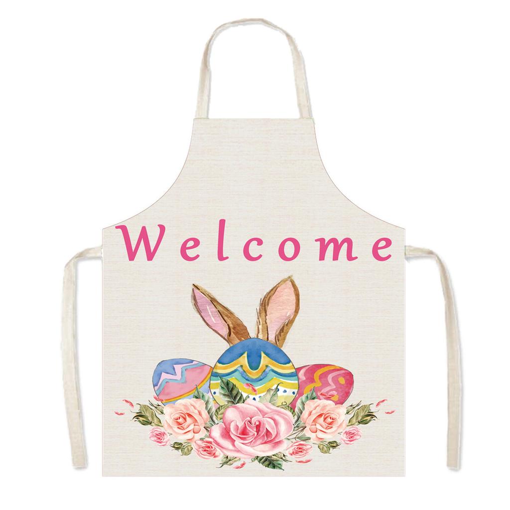Easter Pattern Kitchen Apron for Women Men Home Cooking Sleeveless Aprons Gnome Rabbit Print Bibs Baking Accessories