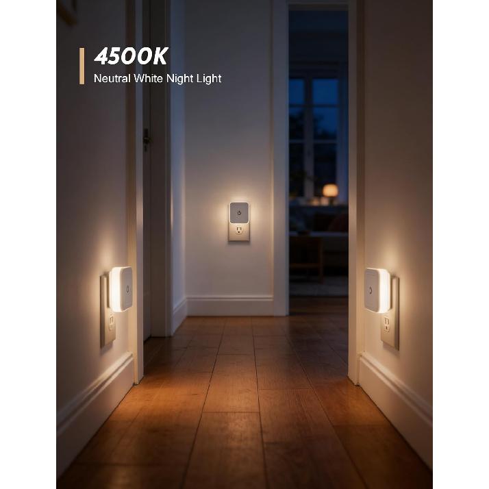 Sujeet Night Light, 4 Pack 1-50LM Stepless Dimming LED Night Light with 3CCT (3000K/4500K/6500K), Night Lights Plug Into Wall for Adults, Bedroom,
