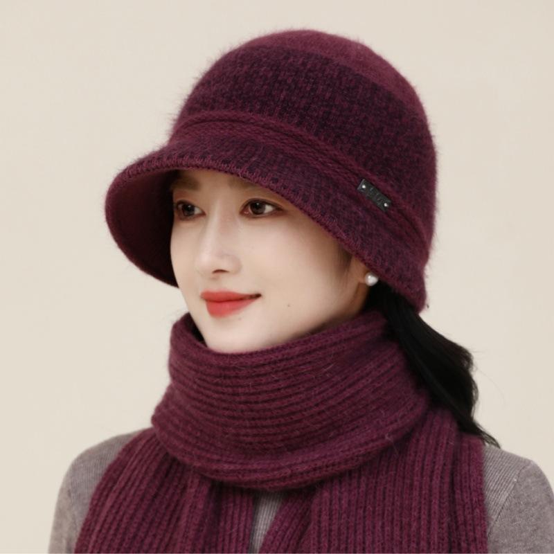 Mütze Damen Herbst und Winter Kältebeständige Strickmütze aus Kaninchenfellimitat Thermo-Waschbeckenmütze Verdickte Wollmütze mit Ohrenschutz für Radfahrer mittleren Alters und Ältere