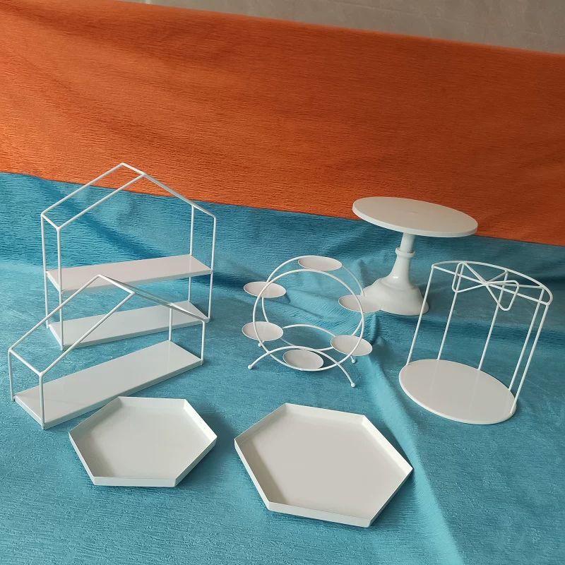 Elegant White Iron Art Dessert & Cake Display Stand Sets