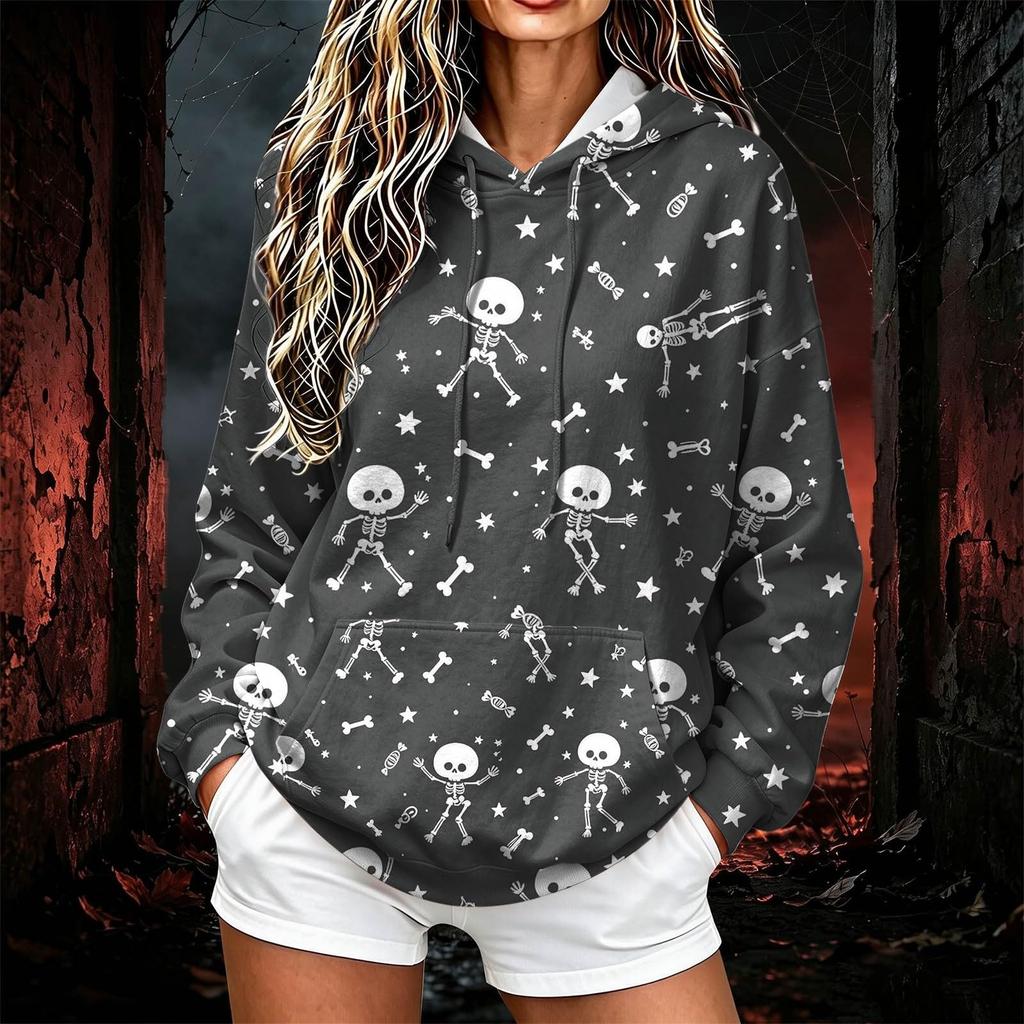 Women's Halloween Print Hoodie Pullover for Casual Everyday Wear