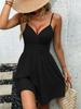 Spaghetti Strap Dress Dress Women Casual Solid Color High Waist  Pleated Short Dresses Elegant Sleeveless Dress