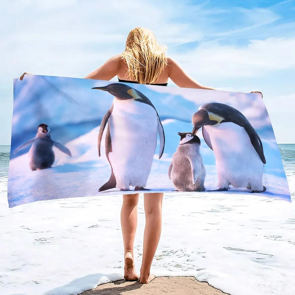 Pinguin Vogel Strandtücher Schnelltrocknend Mikrofaser Weich und Saugfähig Badetuch Outdoor Reisen Übergroßes Strandtuch für Erwachsene Kinder