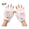Practical Gift for Winter Furry Cat Paw Thermal Gloves, Flip Top Mitten with Button Women, Half Finger Writing Gloves Students Plush Cute Bear