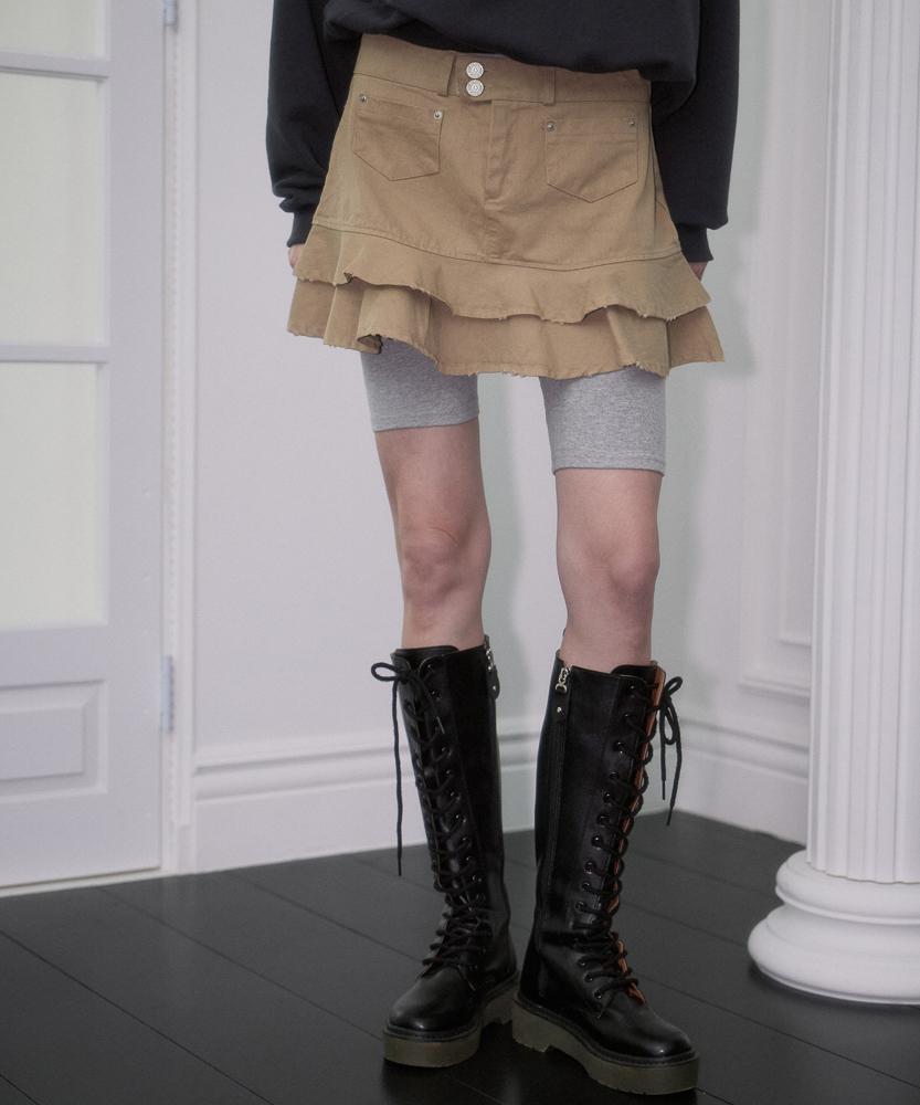 Rose Franz Rebel Layer Frill Mini Skirt [Beige]