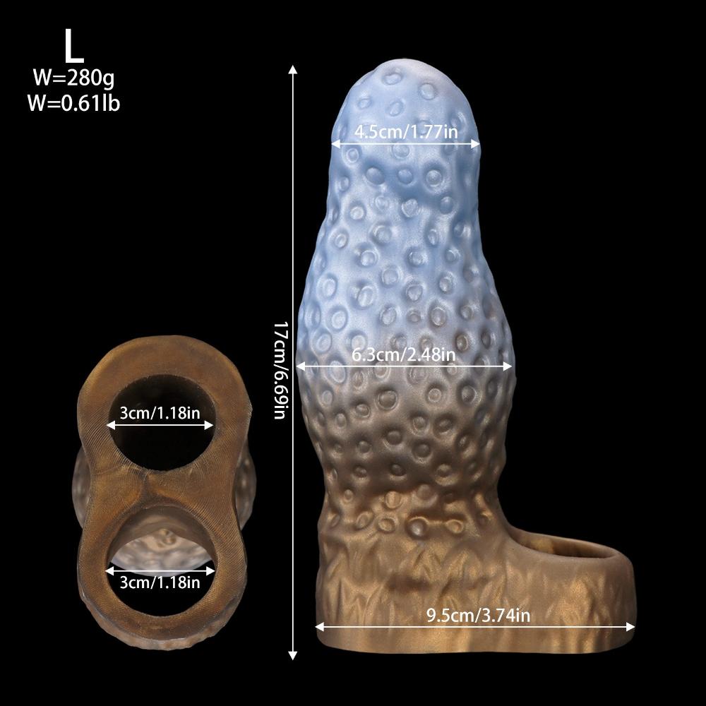 Liquid Silicone Penis Sleeve - Thicker Longer Hollow Design with Built-in Massage Beads Adult Sex Toy