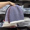 Korean Purchasing Agent Dongdaemun Autumn and Winter New Color Matching Knitted Hat Women's Big Head Circumference Showing Face Small Letter Embroider