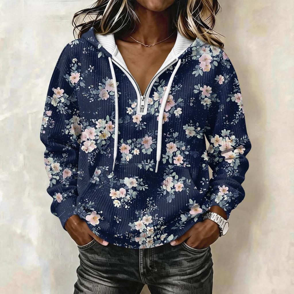 Felpa con Cappuccio Stampa Vintage da Donna a Manica Lunga - Felpa Casual
