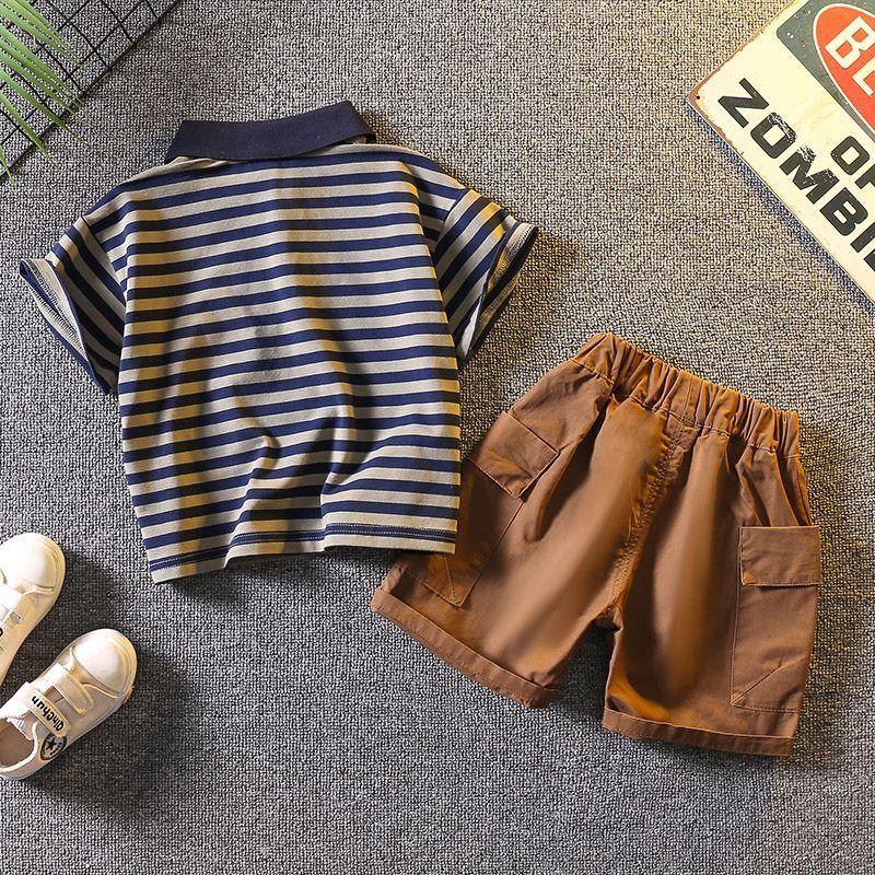Sommer jungen mit der gleichen kleidung set gestreiften kurzarm Polo-shirt baby der coole set kinder casual T-shirt shorts 2-stück casual kinder kleidung