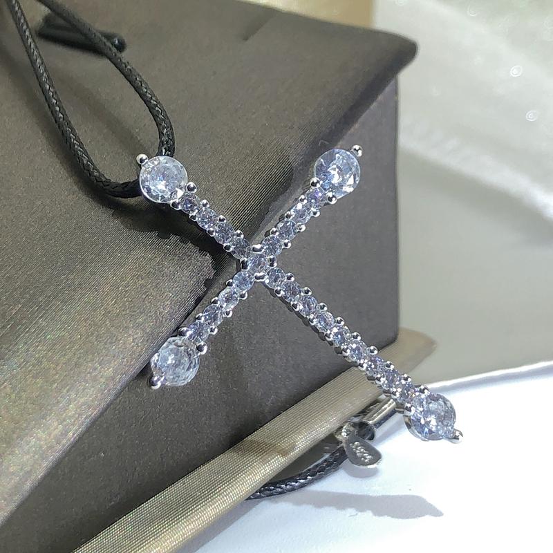 Classic Retro Shiny Cubic Zirconia Cross Chic Fashionable Tone Women Crystal Stone Cross Choker Pendant Pendant Necklace Event Party Event