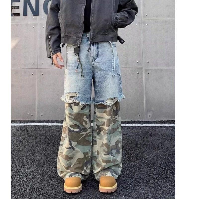 Mens Relaxed Fit Camo Print Patchwork