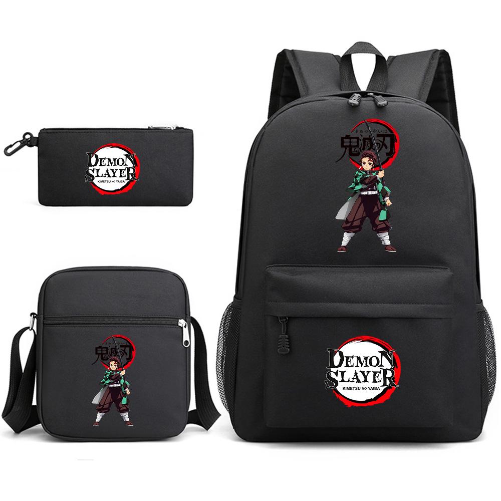 3Pcs/set Anime Demon Slayer Printed Backpack with Shoulder Bag Pencil Case for Teenager Student Boy Girl Waterproof Schoolbag