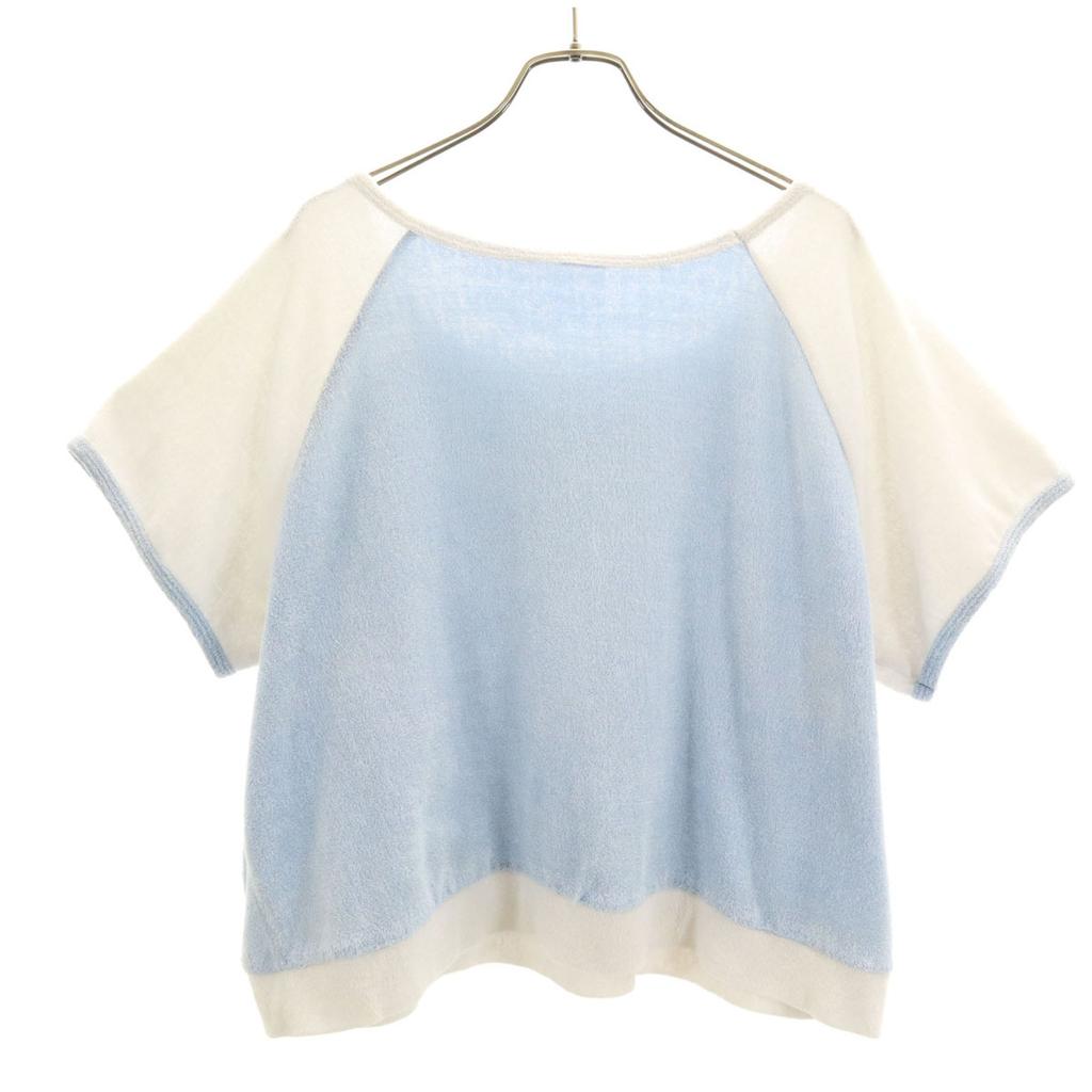 Vintage 80s Short Sleeve Pile Ground Cut Light Blue Women Used