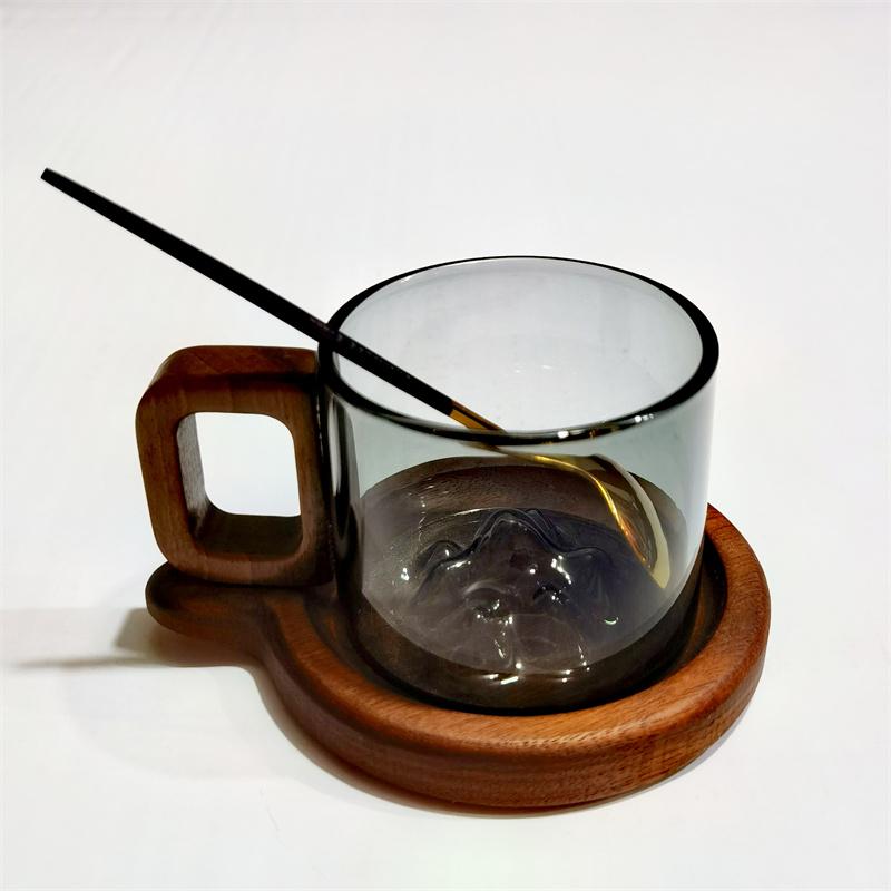 110ML Kleine Kapazität Espresso Glas Kaffeetasse Mit Holztablett Löffel Wiederverwendbare Teetasse Kunst Heim Barista Kaffee Zubehör