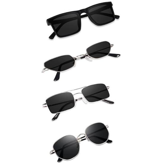 

Sheomy Unisex Combo пропонує пакет окулярів 4 відтінків Black Candy MC stan Rectangle Retro Vintage Narrow Sunglasses Women::Чоловіки