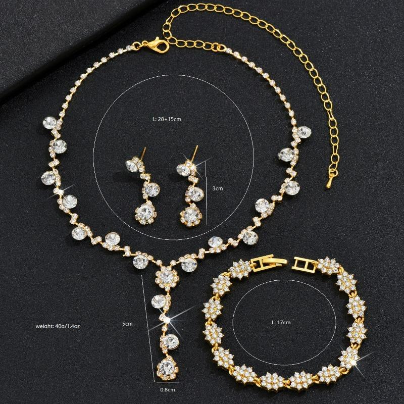 Crystal Rhinestone Necklace Earrings Bracelet Ring Jewelry Wedding Accessories Versatile Bride