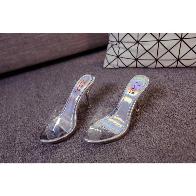 20 new transparent pu fish mouth sandals women's summer wish catwalk models thin heels cool slippers women