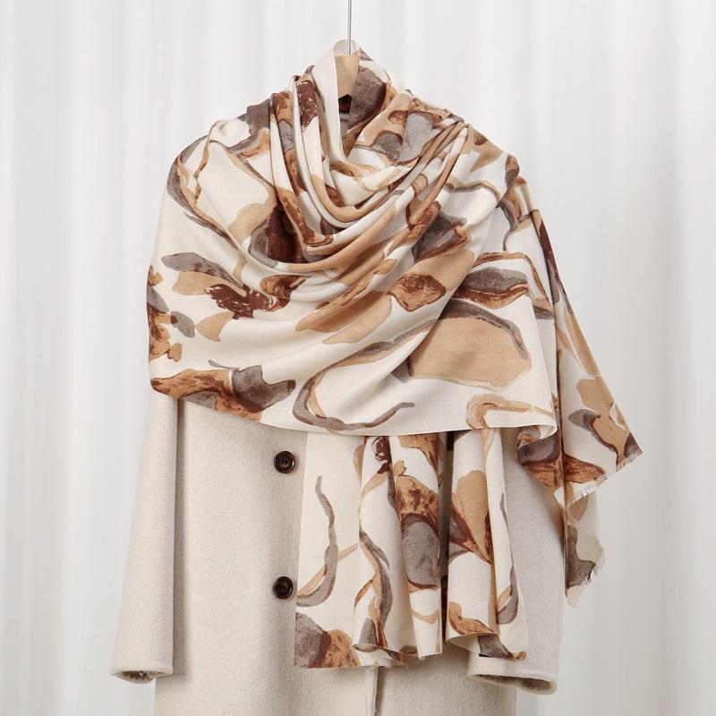 Holiday flower skin-friendly velvet autumn and winter skin-friendly and warm imitation cashmere printed scarf versatile shawl
