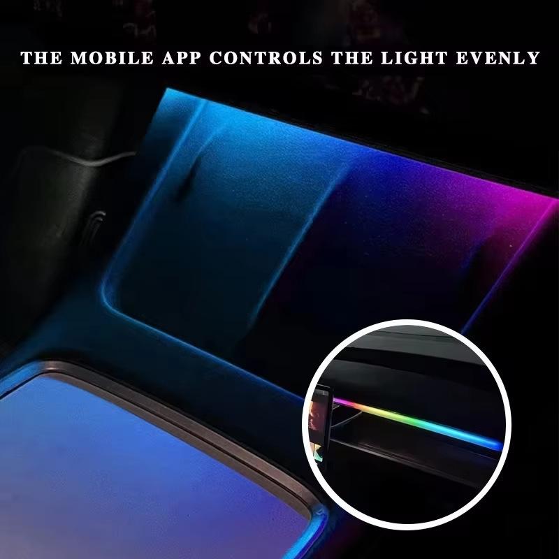 For Tesla Model 3 Y 64Colors RGB Neon LED Center Console Dashboard Wireless Charging Light Ambient Lamp USB Power APP Controller