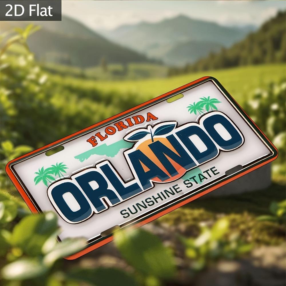 Aluminum Plaque Wall Decor - Retro Florida Orlando Sunshine State License Plate Design with Trees, Metal Sign for Farmhouse, G