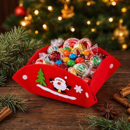 Christmas Foldable Candy Holder Tray, Non Woven Fabric Snacks Treats Storage Box for Holiday Party Supplies